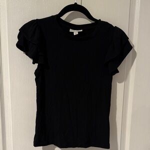 Chic Black Ruffle Sleeve Tee